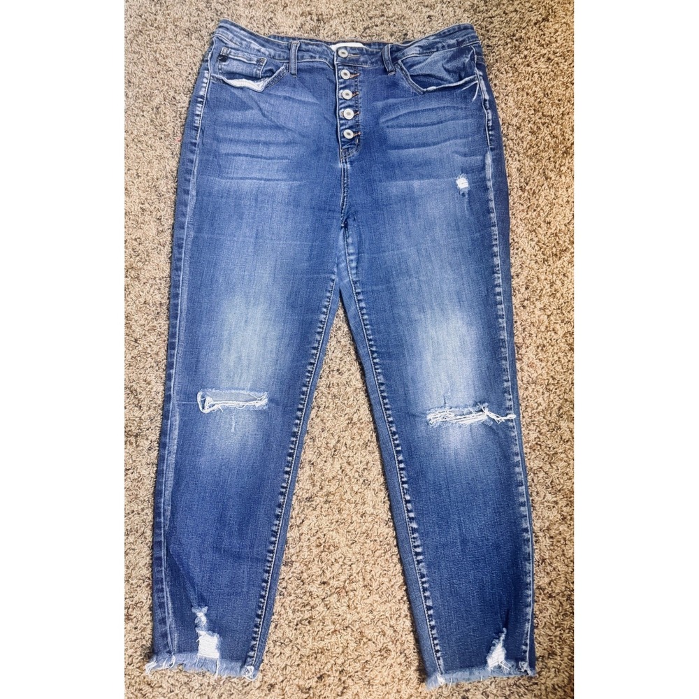 Kancan Karlee High Rise Ankle Skinny Jeans Distressed Button Fly Size 15/31